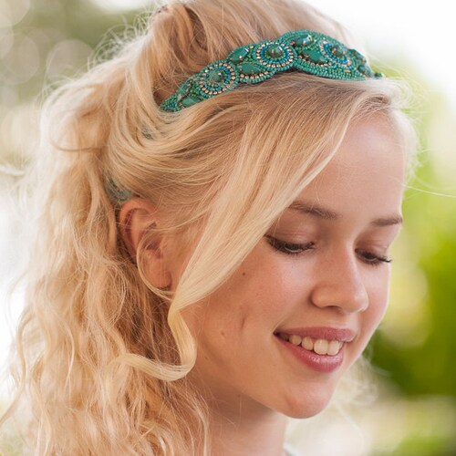 Turquoise Headband Gatsby Headband Photo Props Beaded Etsy