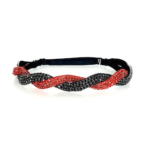 Black & Red Headband - Twist - Beaded Headband - Hair Jewelry - Georgia Headband - Boho Headband - Adjustable Headband -  Game Day headband