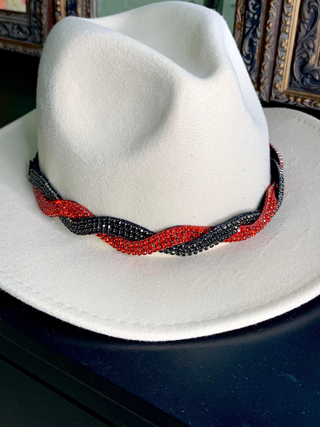 Black & Red Hat Band Adjustble Hat Band Band Hat Jewelry Beaded