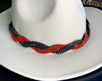 Black & Red Hat Band - Adjustable Hat Band - Georgia Band - Hat Jewelry - Beaded Hat Band - Western Hat Band - Cowboy Hat Band - Photo Props