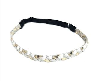 Bandeau tressé en cuir blanc et or - Bandeau blanc / or - Bandeau tressé - Bandeau hippie - Bandeau en cuir tressé - Bandeau Boho