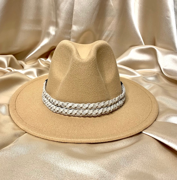 Ivory boater hat - leather buckle up band Leather Buckle Hat Band - Veg Tan – Maufrais-Austin main image 3