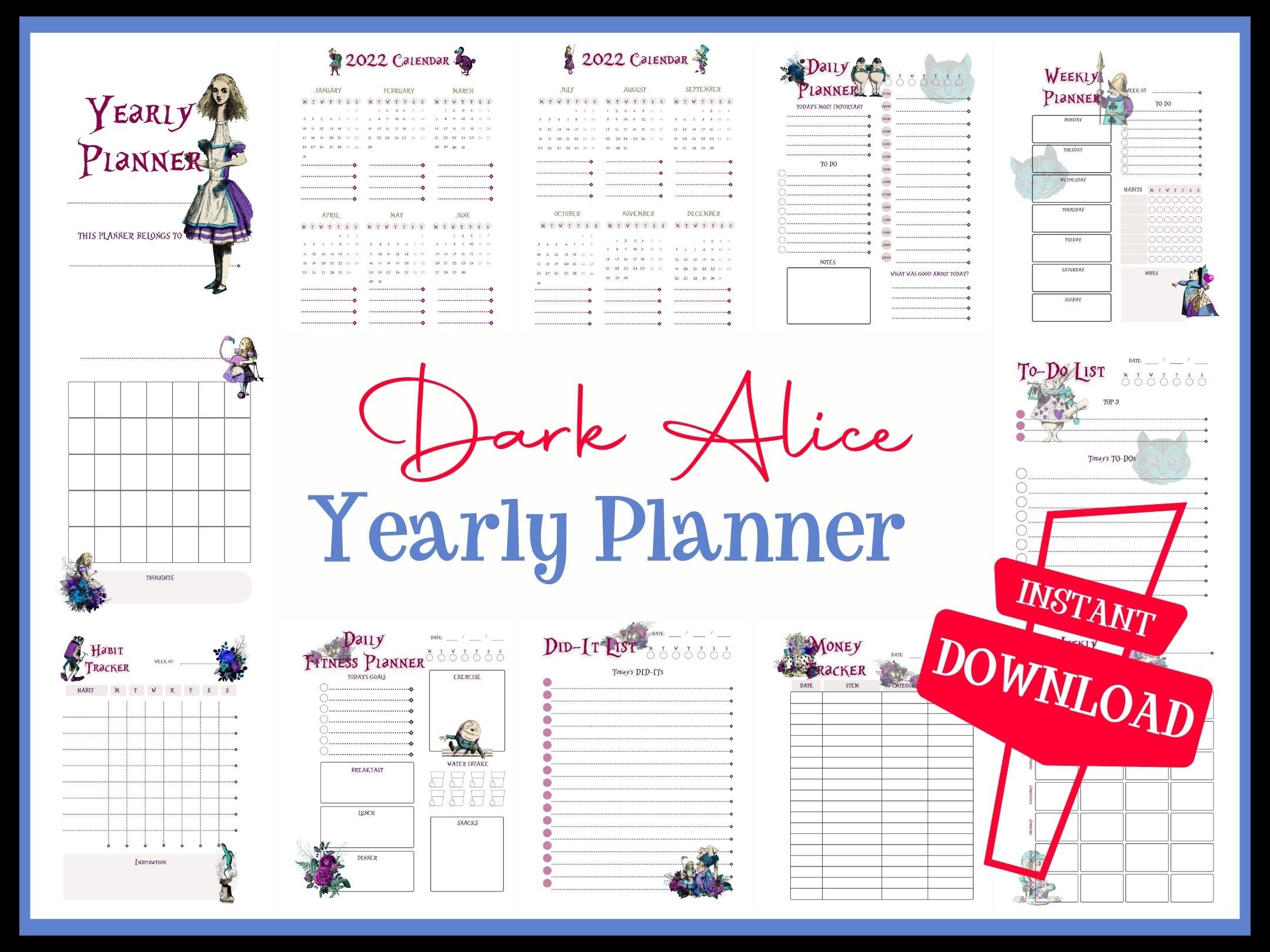 dark-alice-in-wonderland-planner-yearly-planner-printable-daily