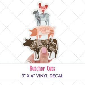 Diagramme de carte des viandes, autocollants de chef, cadeaux carnivores pour amis, cadeaux culinaires pour chef, autocollants barbecue, autocollant de coupes de boucher, décalcomanie de boucher