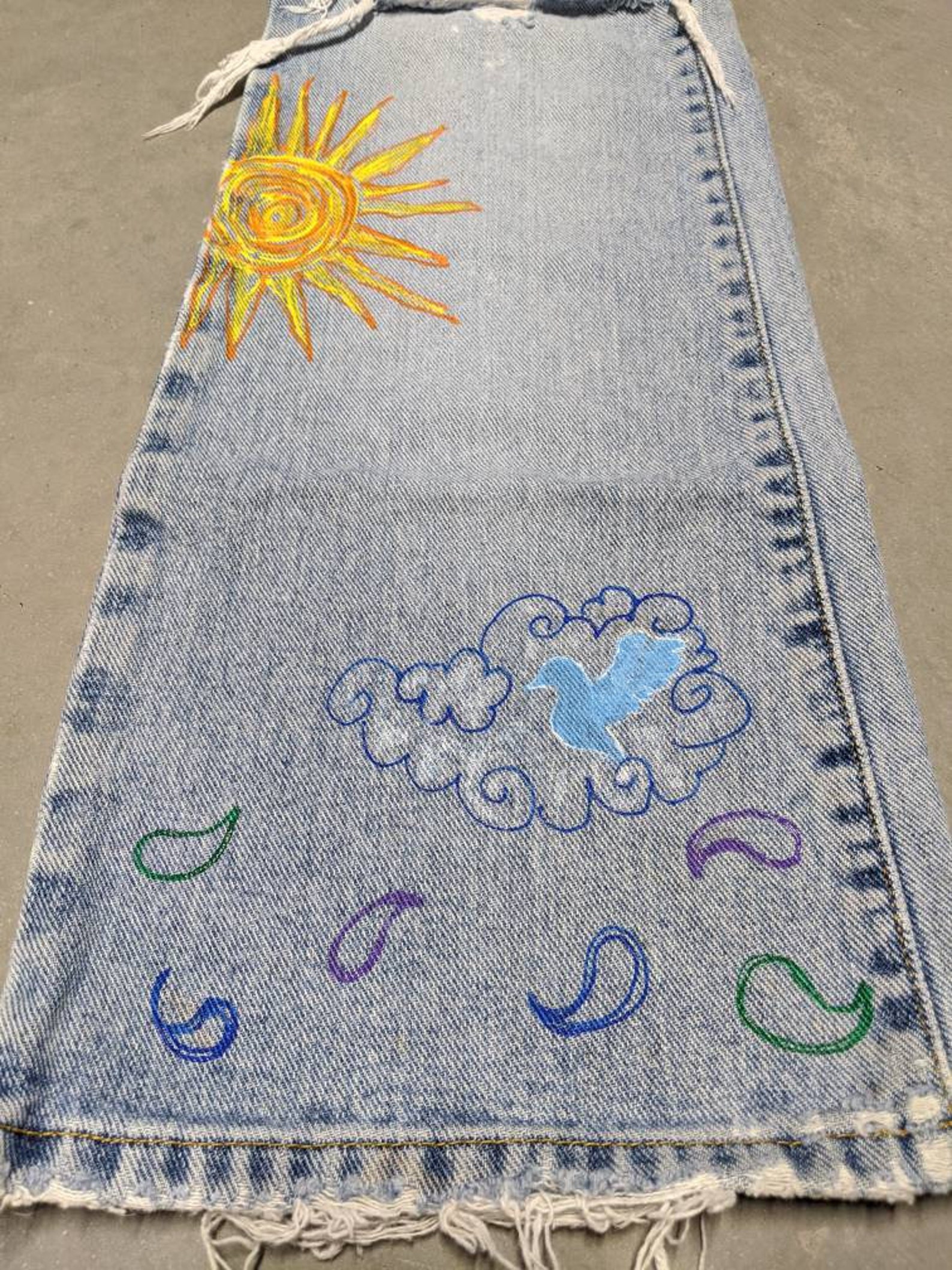 OOAK Hand Painted Jeans Size 4 Distressed Patched Embroidered | Etsy