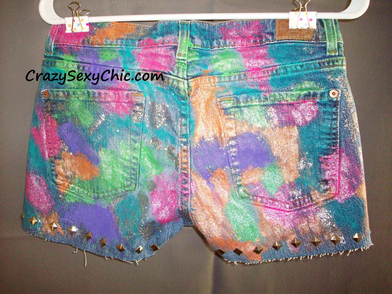 Hand-painted OOAK Neon Glitter Shorts Women Size 4 Cosplay - Etsy