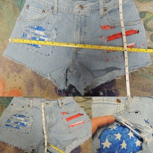 Ripped and Painted Stars and Stripes Shorts size 6 Women's Patriotic Flag image 2