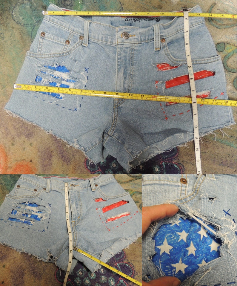 Ripped and Painted Stars and Stripes Shorts size 6 Women's Patriotic Flag image 2