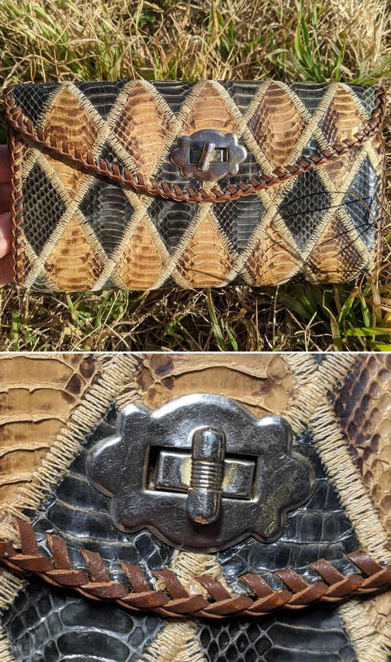 Vintage circa 1991 Handmade snakeskin and leather… - image 7