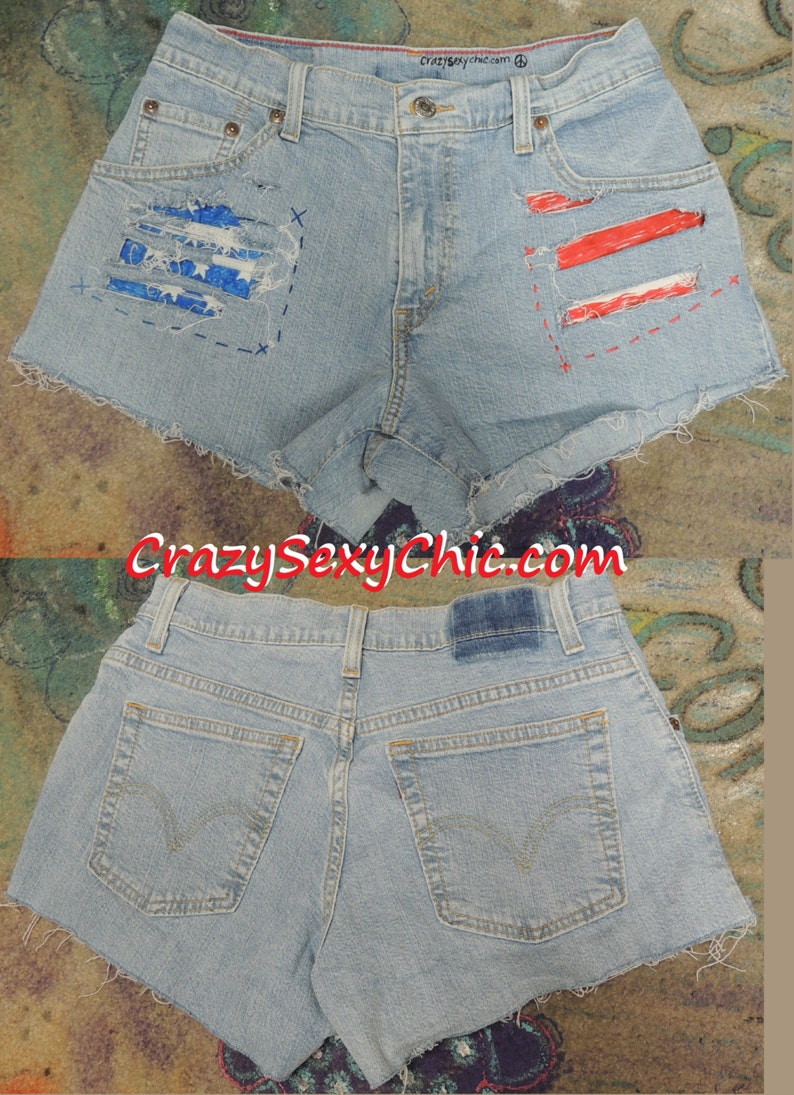 Ripped and Painted Stars and Stripes Shorts size 6 Women's Patriotic Flag image 1