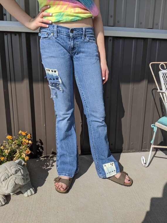 Custom Studded Patched Jeans Women's 