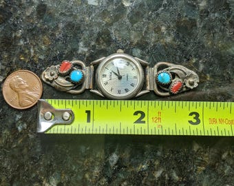 RB Sterling turquoise coral watch floral Adla quartz