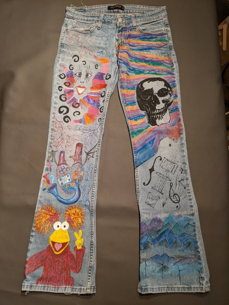 OOAK Hand Painted Jeans Size 5 / 7 concert festival wearable | Etsy