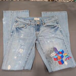 Hand-Painted Jeans Size 3 / 4 Regular Distressed 80's Video Game Inspired