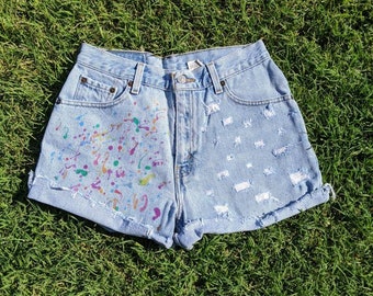High Waisted Splatter Distressed Shorts Women size 6 / 29