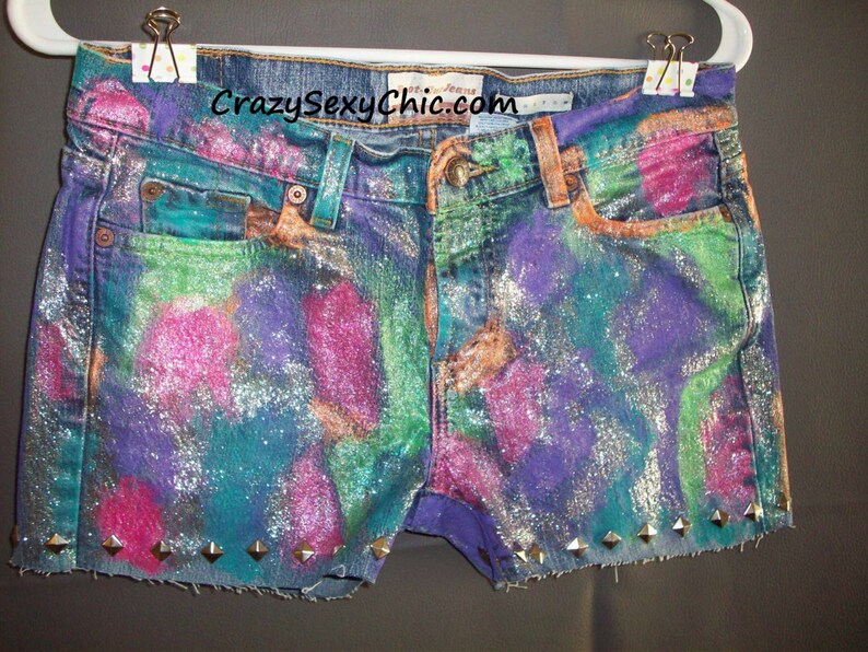 Hand-painted OOAK Neon Glitter Shorts Women Size 4 Cosplay - Etsy