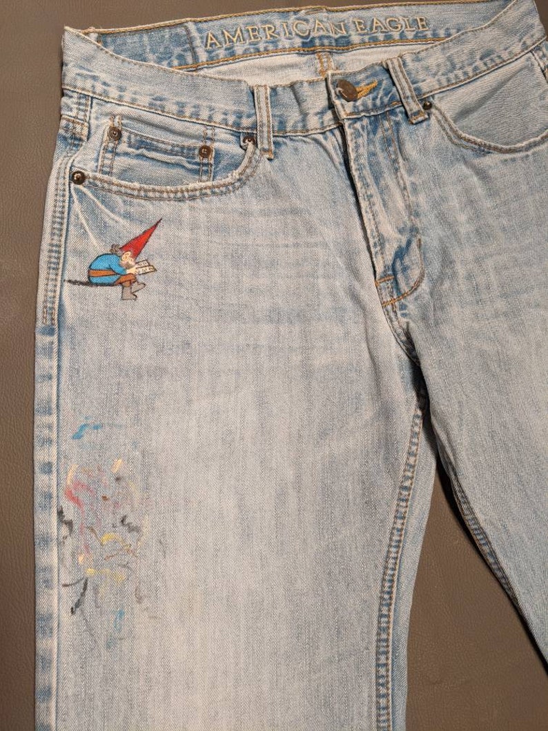 Hand Painted Gnome Jeans Restyled American Eagle Size 30 / 32 - Etsy