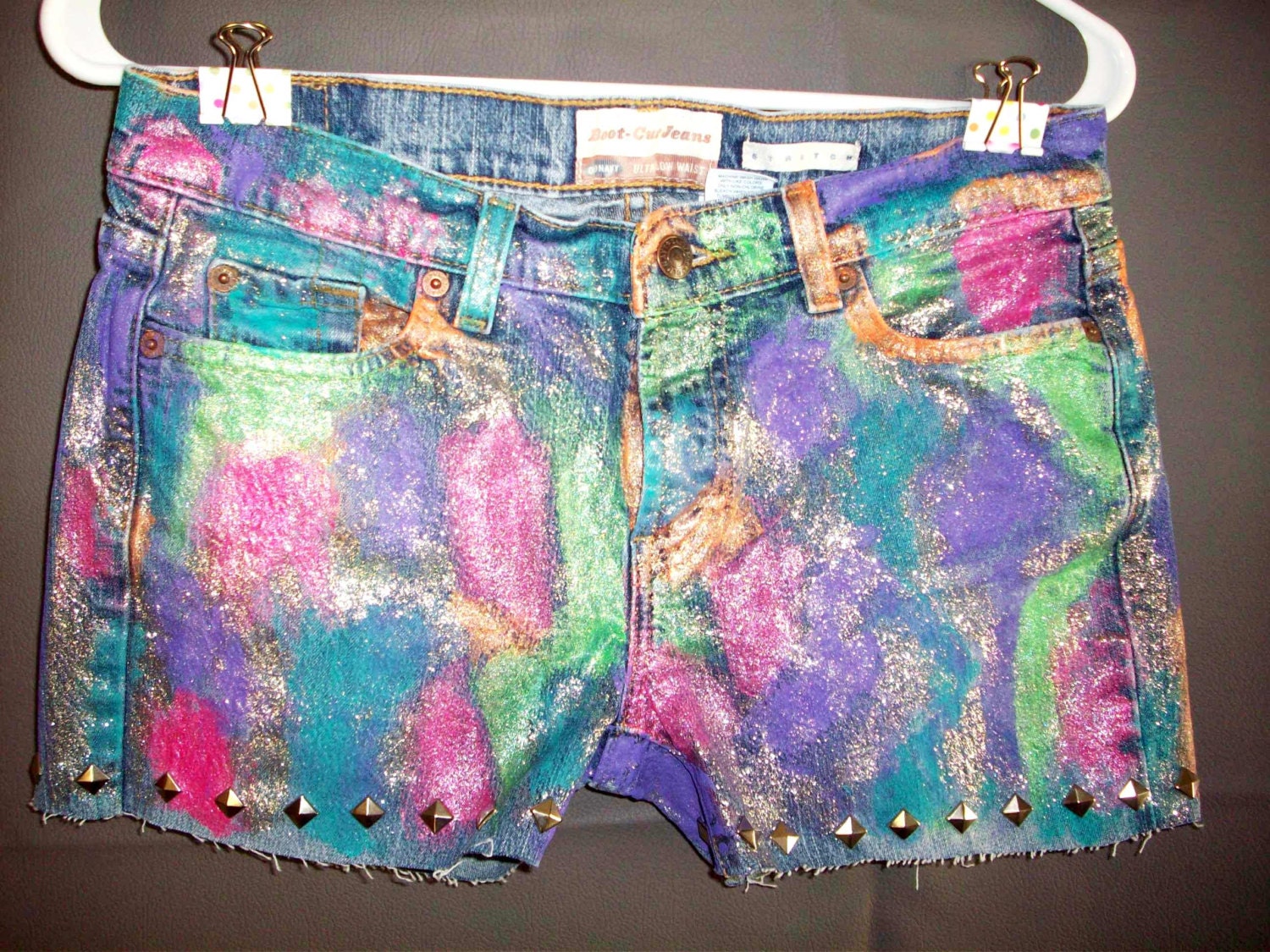 Hand-painted OOAK Neon Glitter Shorts Women Size 4 Cosplay - Etsy