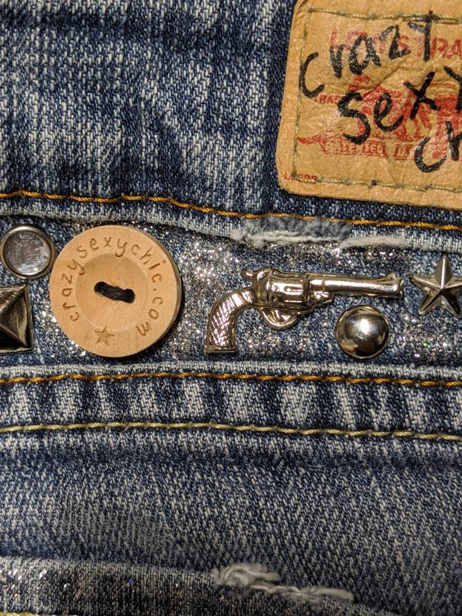 Size 5 Studded Peace Bling Jeans Distressed Restyled Levis Etsy