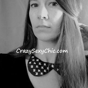 Handmade Studded Vinyl Bib Necklace Peter Pan Collar Black Cosplay Fun