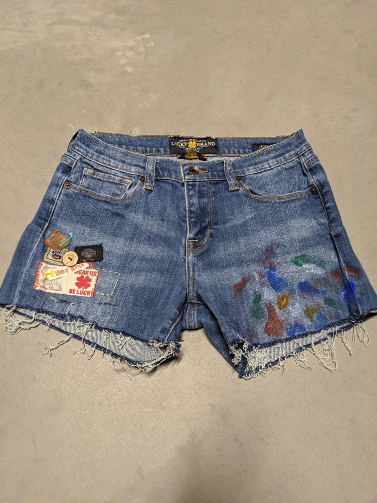 Hand-painted & Patched Shorts Size 4 / 27 - Etsy