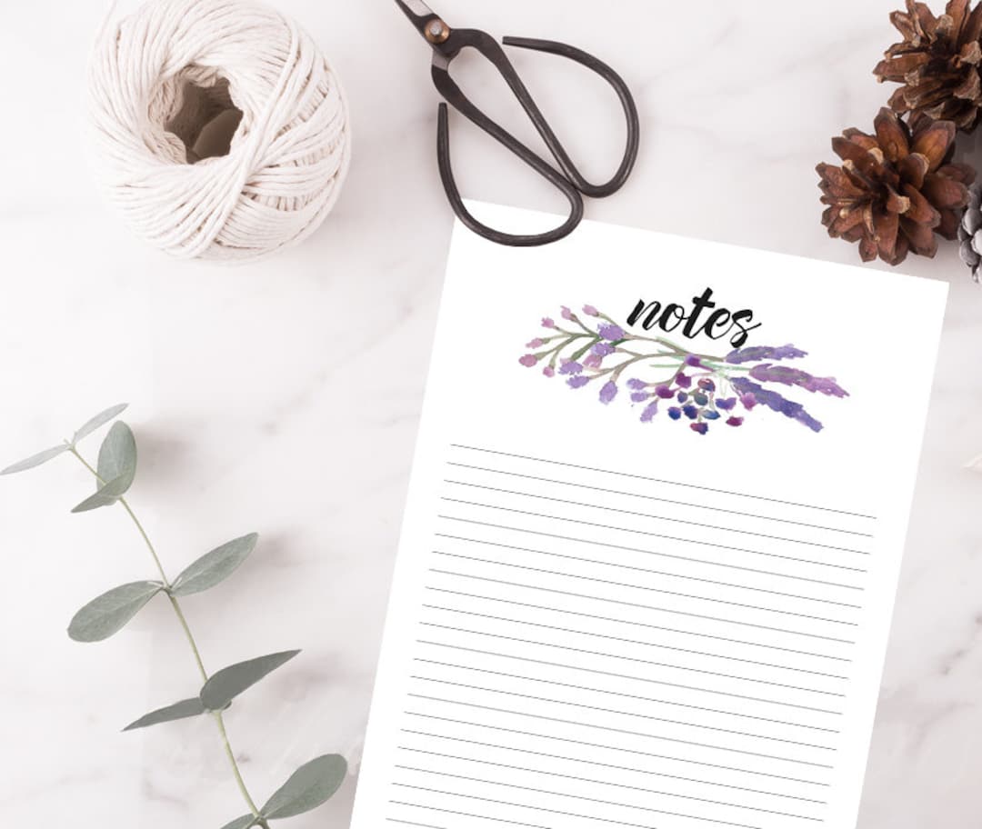 Digital Notes Page Printable in Lavender Floral Pattern, Print at Home ...