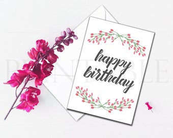 Happy Birthday Card Printable in Rose Bud