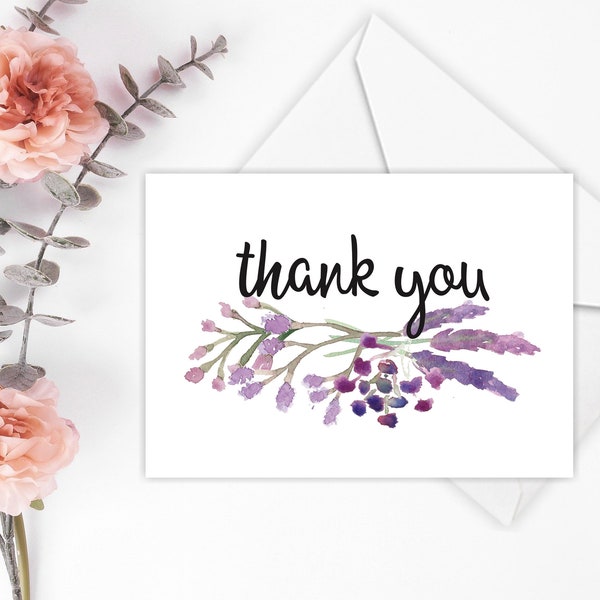 Digital Thank You Card in Lavender, to send as a thanks for a wedding gift or show appreciation to a loved one, neighbour or school teacher.