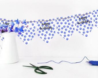 Happy Birthday Party Bunting Instant Download in Blue Polka Dot