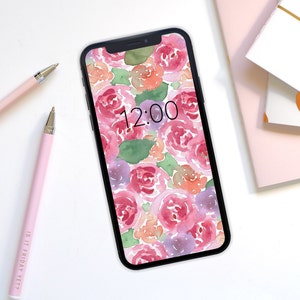Digital Phone Wallpaper in pink flower pattern, suitable for both iPhone and android, perfect pink and purple floral for spring and summer