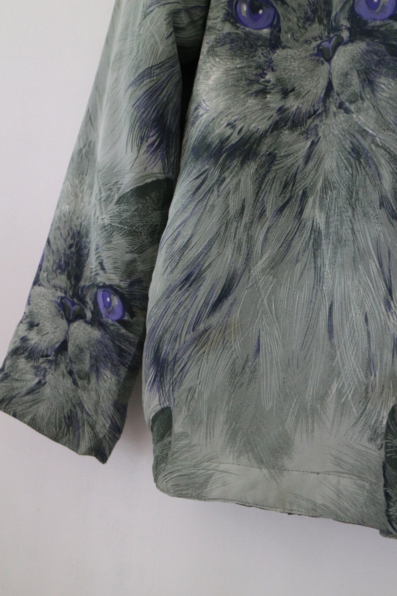 CAT PRINT vintage silk puffer jacket from 1980s Etsy
