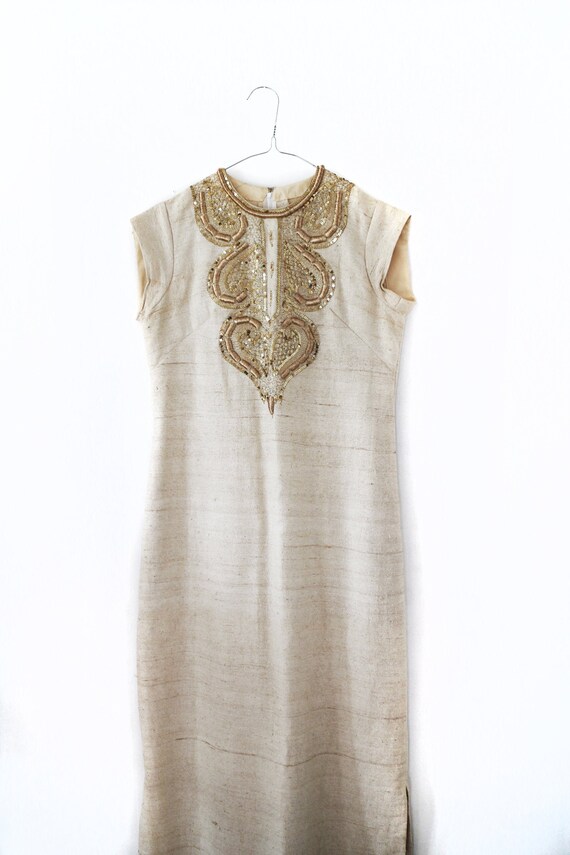 Vintage embroidered raw silk dress