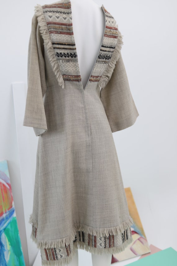 Arola vintage hand loomed wool dress / retro beig… - image 5