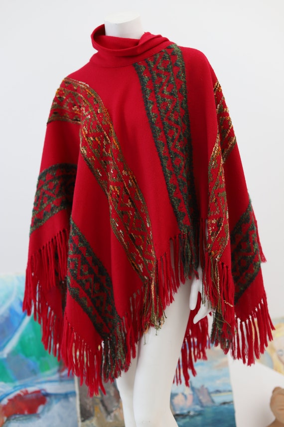 Arola vintage hand loomed wool poncho cape / retr… - image 8