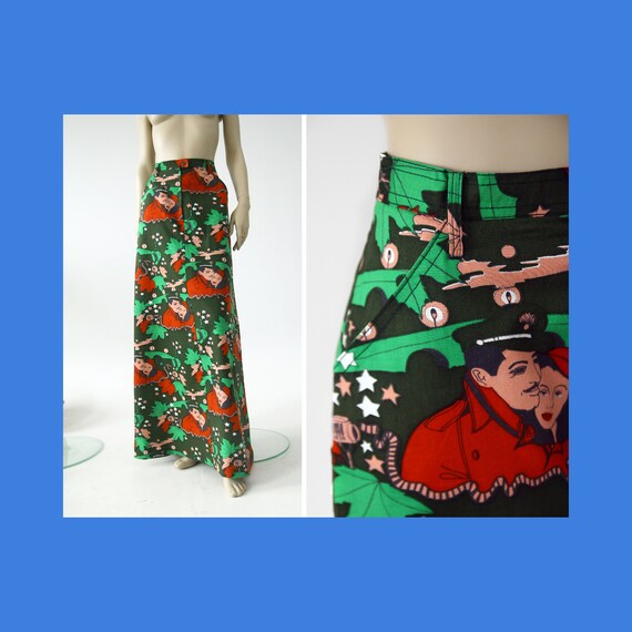 Vintage cotton maxi skirt with Maffia movie themed