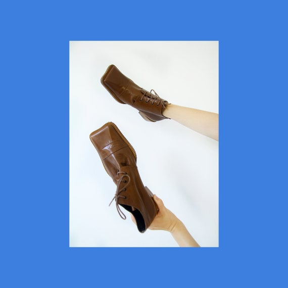 Marimekko rare leather square-toed shoes / ankle b