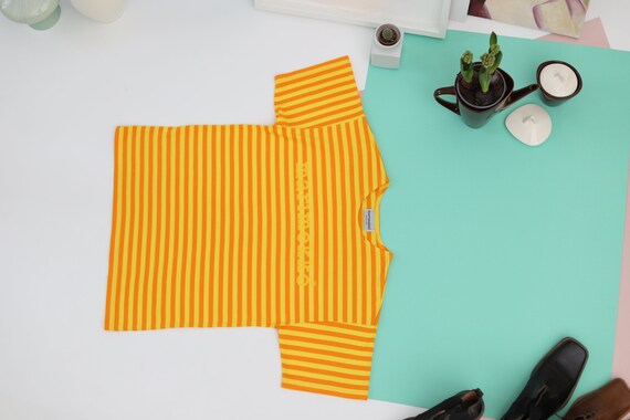 Marimekko vintage yellow striped tasaraita T-shirt - image 1