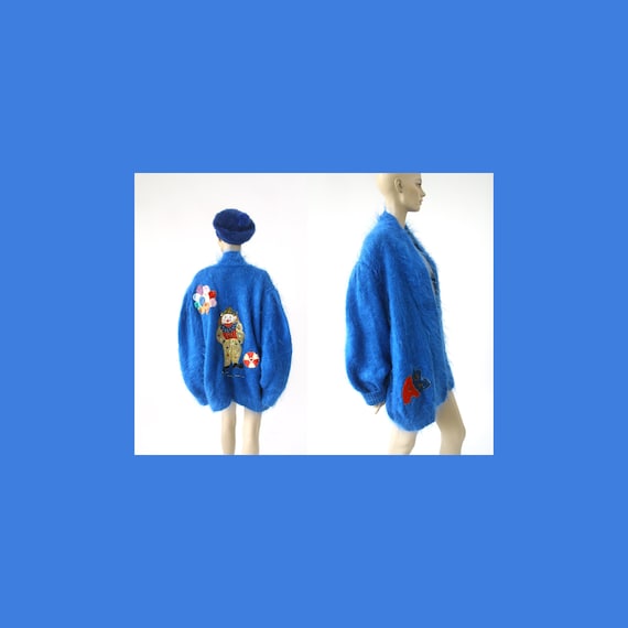Blue vintage chunky mohair sweater / sweater jacke