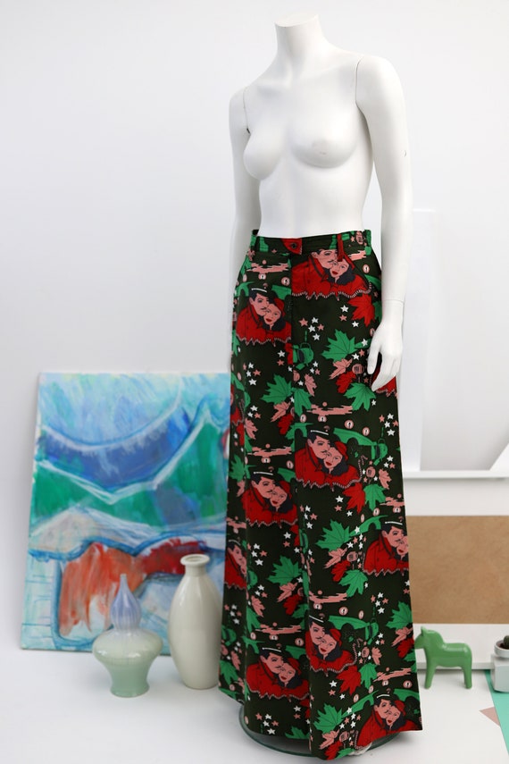 Vintage cotton maxi skirt with Maffia movie theme… - image 2