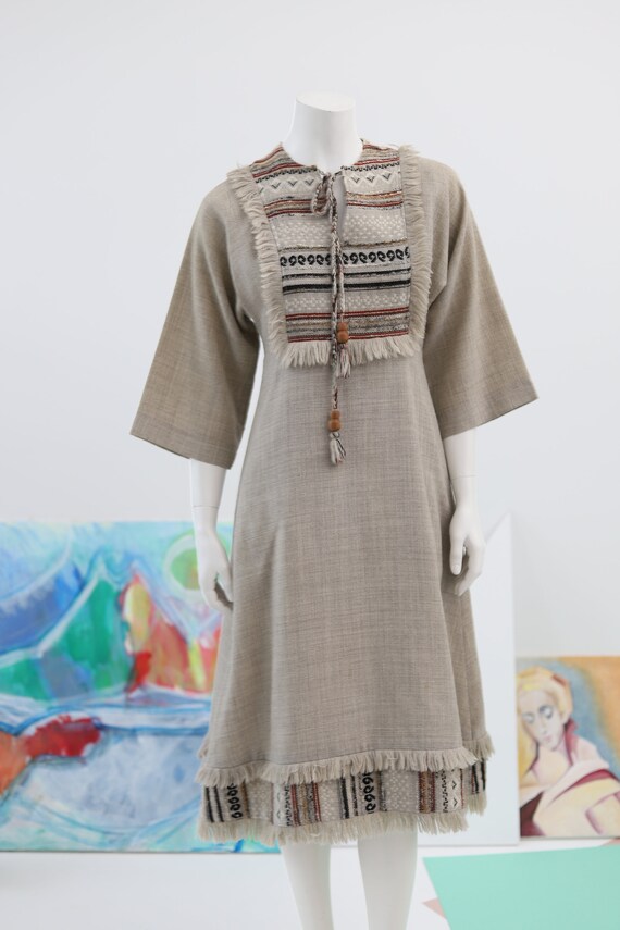 Arola vintage hand loomed wool dress / retro beig… - image 3