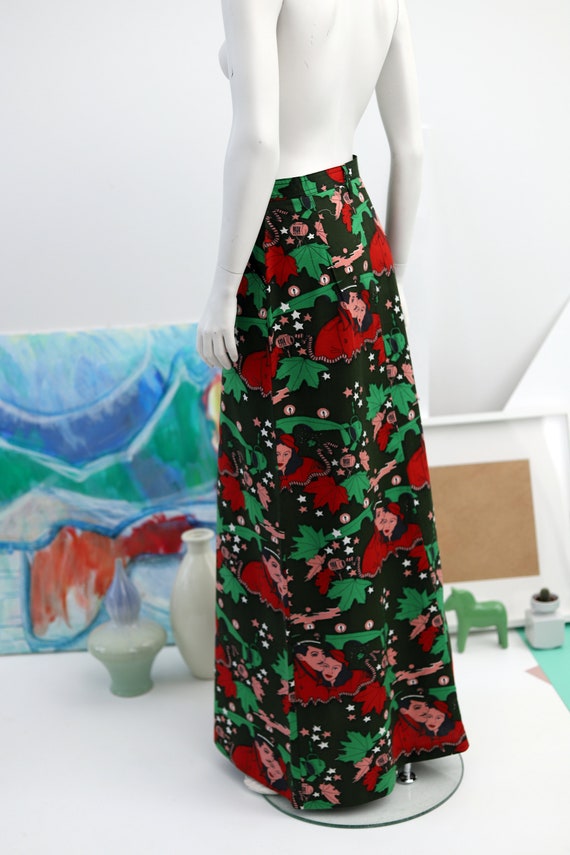 Vintage cotton maxi skirt with Maffia movie theme… - image 3