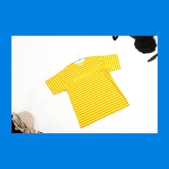 Marimekko vintage yellow striped tasaraita T-shirt