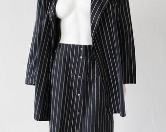 Vuokko Nurmesniemi vintage black and white striped cotton blazer and skirt two-piece