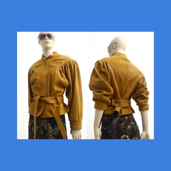 Brown batwing leather jacket for women / 80s boho
