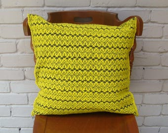 Mexican Handwoven Yellow Cushion Cover Sham Woolen Cotton Mayan Mexican Chiapas
