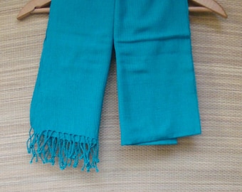 Blue Green Rebozo Shawl Wrap Handwoven Cotton from Mexico