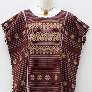 Mexican Women&#39;s Amuzgo Dress Huipil Tunic Flowers Design Xl/XXL