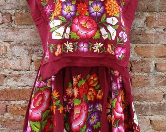 Tehuana Huipil Dress Tehuana Embroidered from Oaxaca Vintage Mexican