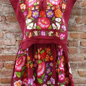 Tehuana Huipil Dress Tehuana Embroidered from Oaxaca Vintage Mexican