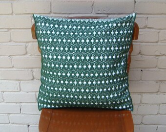 Mexican Handwoven Green Cushion Cover Sham Woolen Cotton Mayan Mexican Chiapas